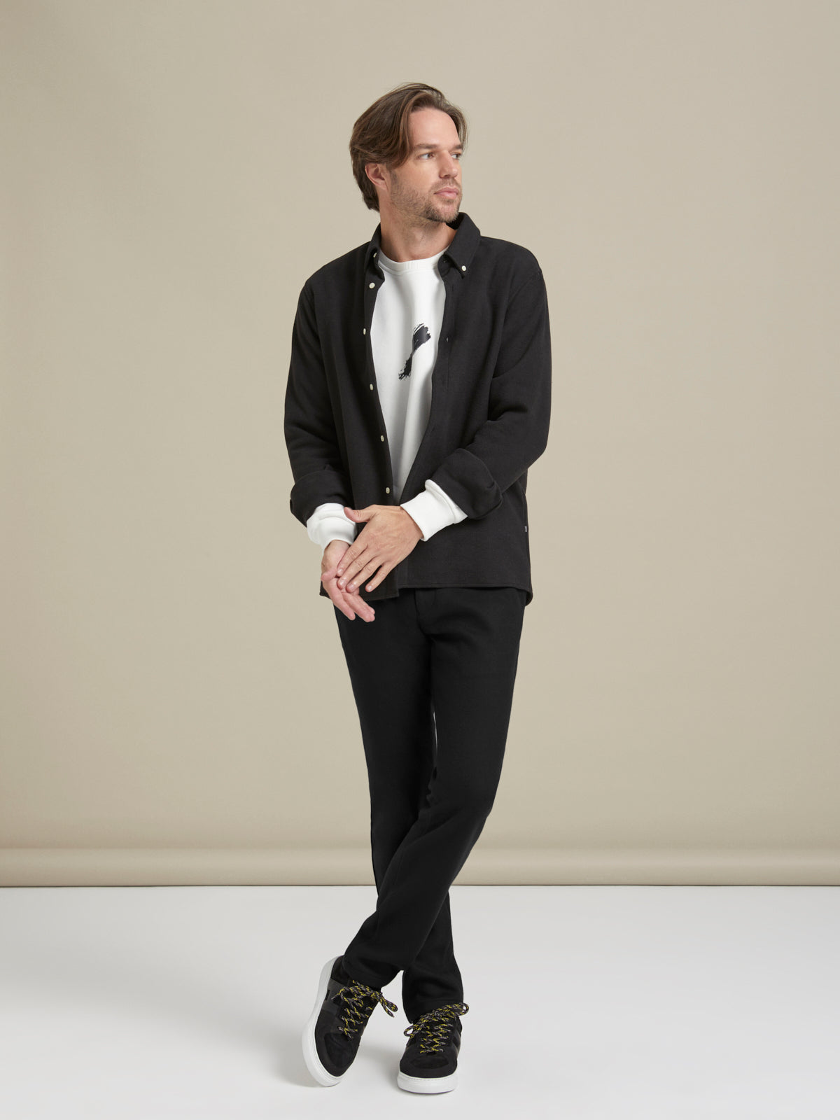 Yün Flanel Siyah Örme Chino Pantolon - Flannel Chino / Black